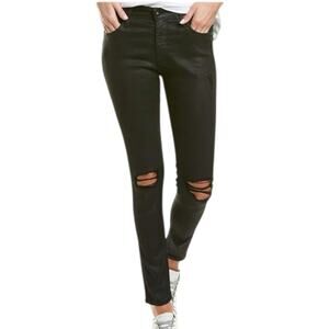 NWOT AG Adriano Goldschmied Farrah Skinny Ankle Black Lacquered Distressed Sz 27